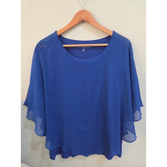 Apt. 9 Tops - Apt. 9 Royal Blue Chiffon Cape Sleeve Blouse Crochet Lace Trim XXL